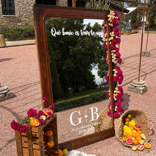 Vinilo Personalizado para Espejo de Boda | Nombres, Fecha y Frase