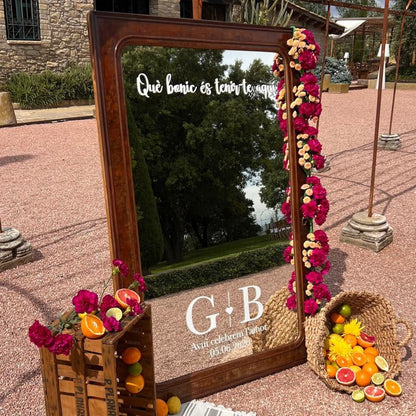Personalized Wedding Mirror Decal | Names, Date and Phrase